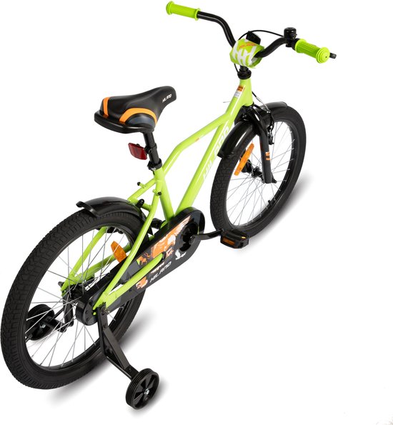 Hiland Stoere Jongensfiets - 20 Inch - Met Zijwieltjes & Standaard - Handrem & Terugtraprem - Groen van Hiland — afbeelding 3