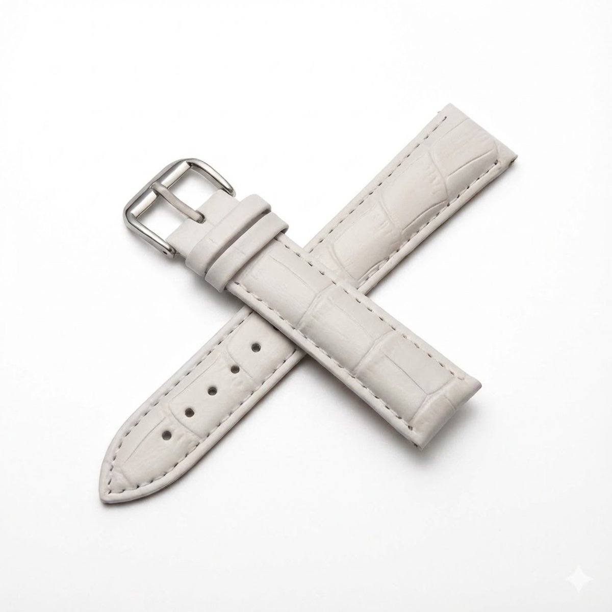 Wit horlogebandje 20 mm geschikt voor dames en heren met krokodillenlook structuur en zilverkleurige gesp, smal vervangend horloge bandje met stiksel