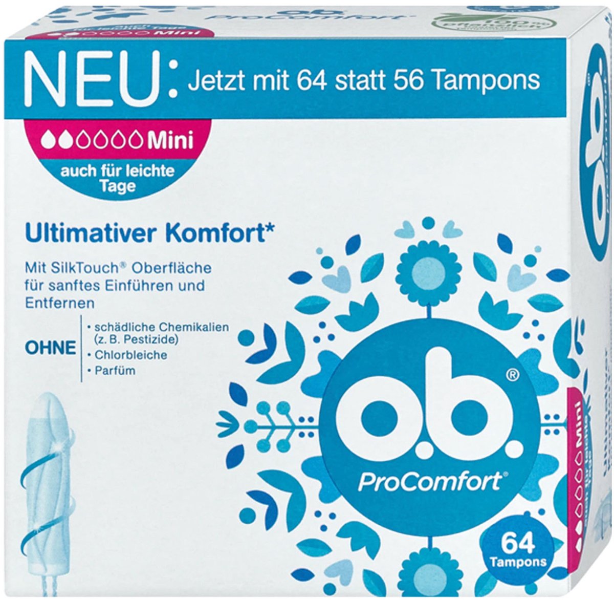 o.b. ProComfort Mini Tampons – 64 stuks – Voor Lichte Tot Middelzware Dagen
