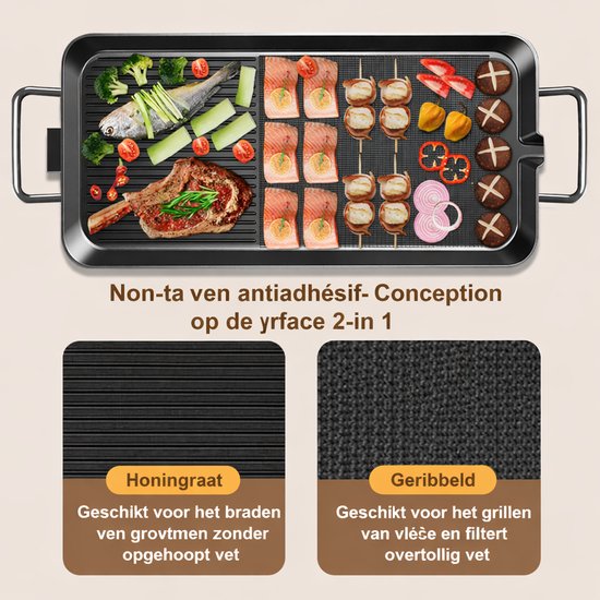 XXL Elektrische Grillplaat 68 x 28 cm - Teppanyaki Bakplaat met Antiaanbaklaag en Verstelbare Thermostaat - Geschikt voor 8 Personen — afbeelding 5