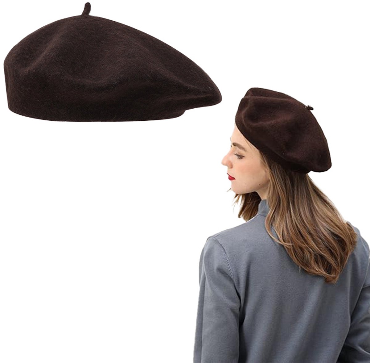 Baret - Klassieke Franse baret, damesbaret - Klassieke Art-baret - Winterhoed/baret, one size fits all (Convient pour un tour de tête de 56 à 58 cm)