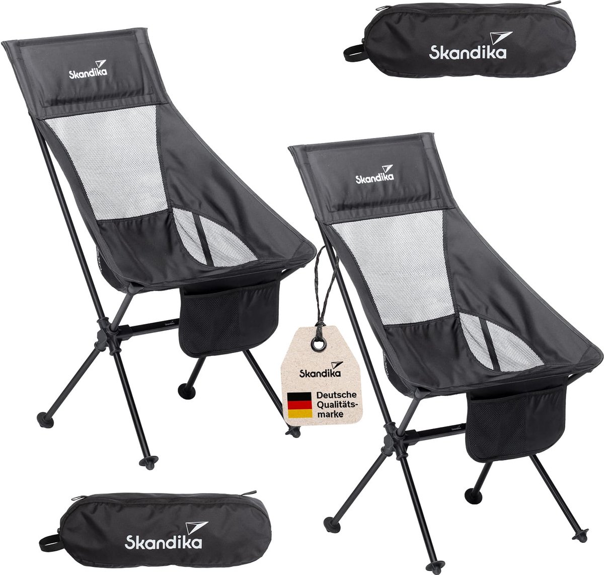 Skandika Campingstoel Compact SET – Campingstoel tot 150 kg belastbaar - Kampeerstoel, Visstoel, kleine pakmaat, opvouwbaar, stabiel, licht, comfortabel gepolsterd – Draagtas meegeleverd - Vouwstoel – zwart