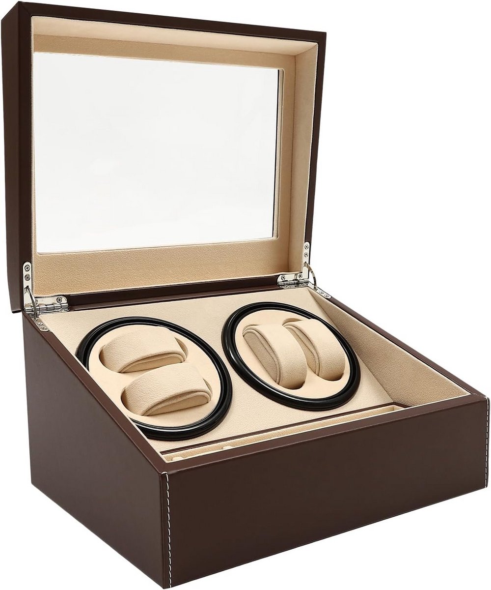 Luxe Horlogeopwinder voor 10 Automatische Horloges - Stille Werking - Bruin