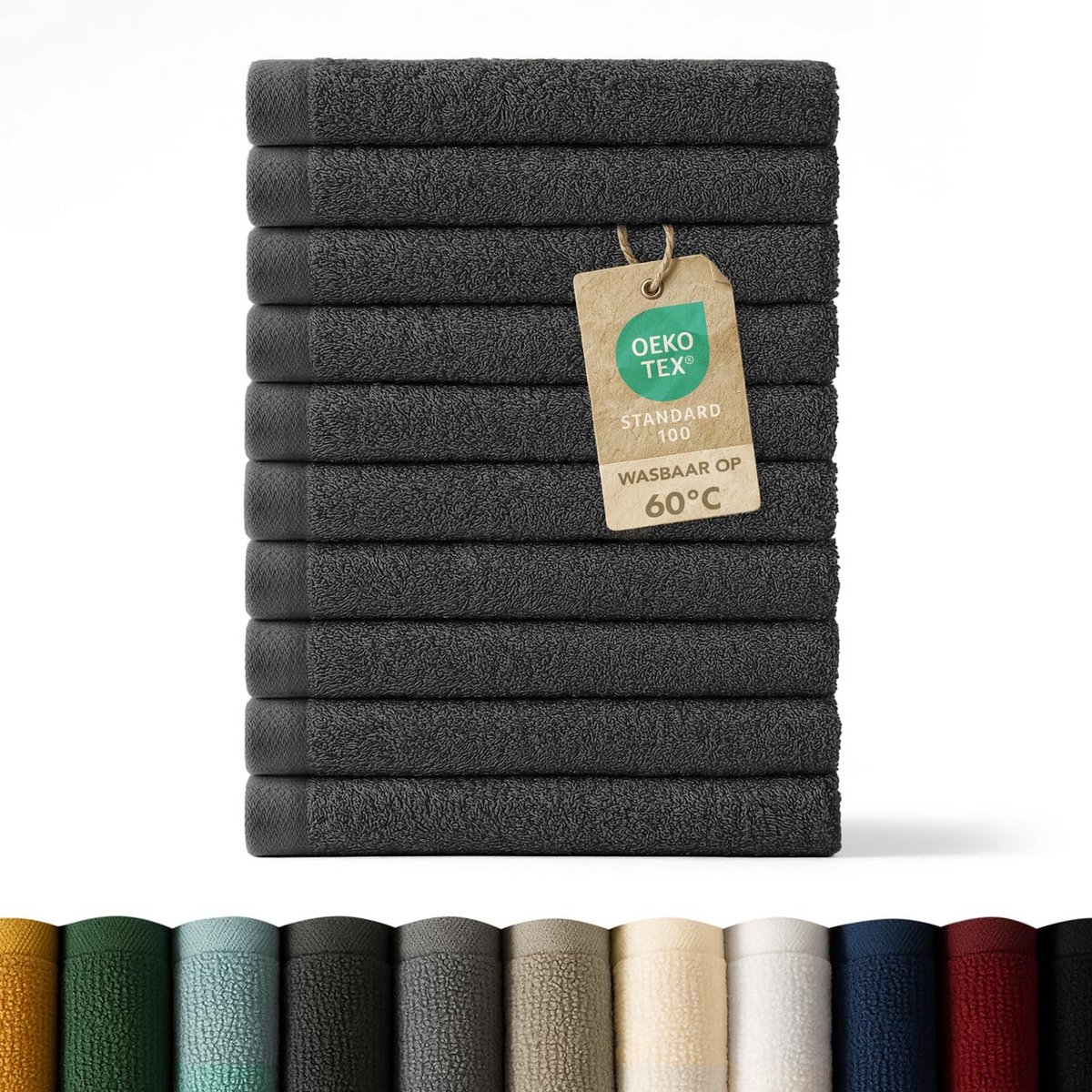 Set van 12 Washandjes 30x30 cm - Zacht & Absorberend 100% Katoen - Antraciet