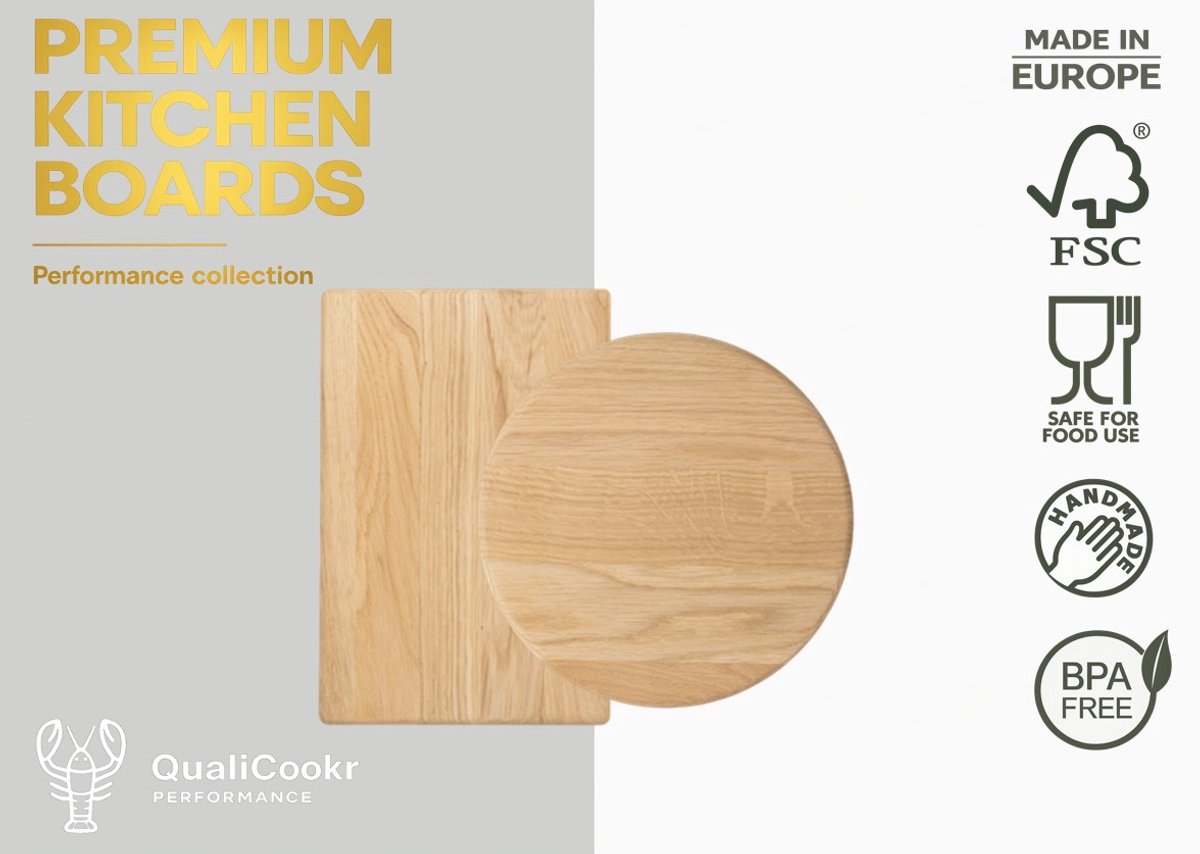 QualiCookr | Eiken Serveerboard Set (2pcs) | Borrelplank | Kaasplank | Tapasplank | Serveerplank | Hapjesplank | Snijplank