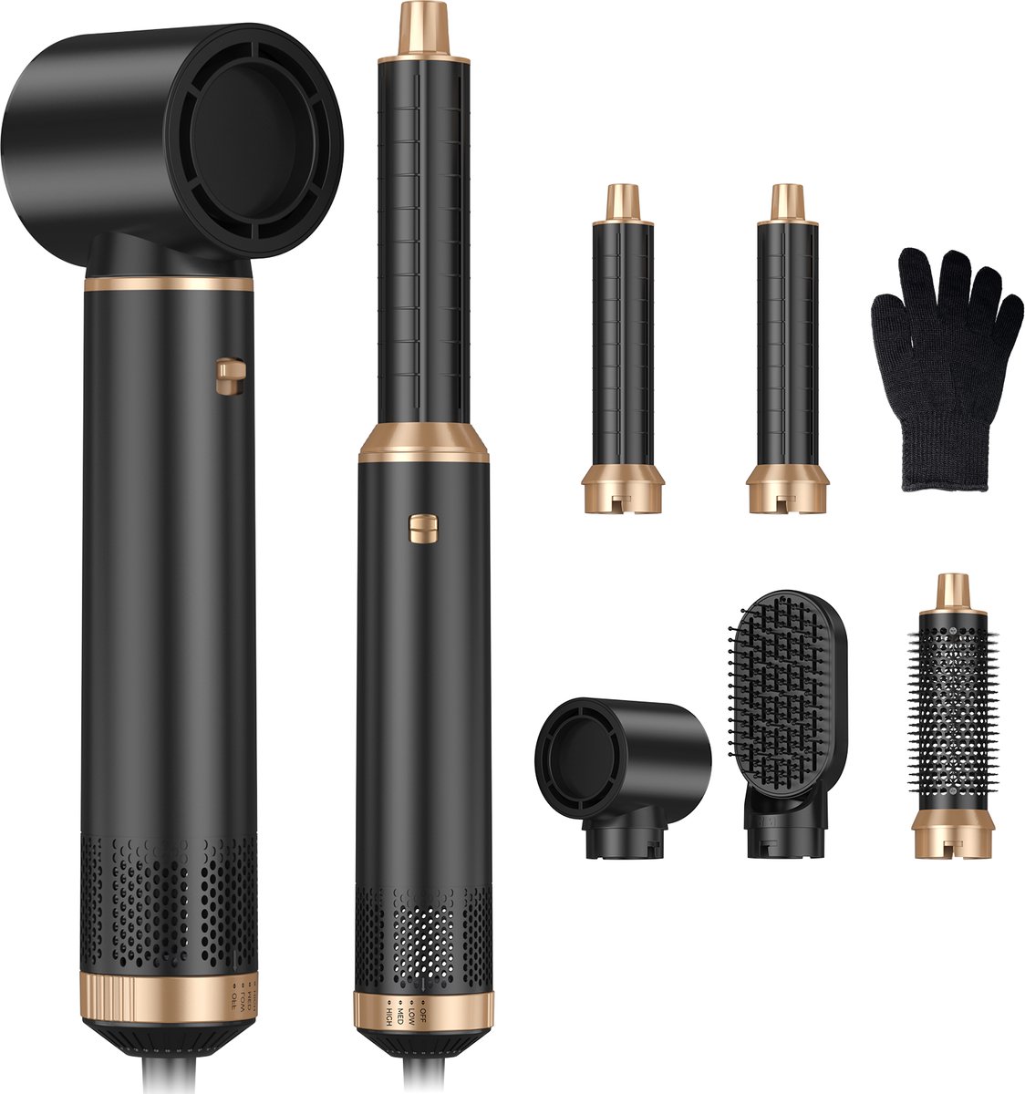 Multistyler Föhnborstel 5-in-1 – Krultang + Stijltang + Hairwrap Technologie – Voor Glad & Volume Haar – Inclusief 5 Opzetstukken + Opbergdoos