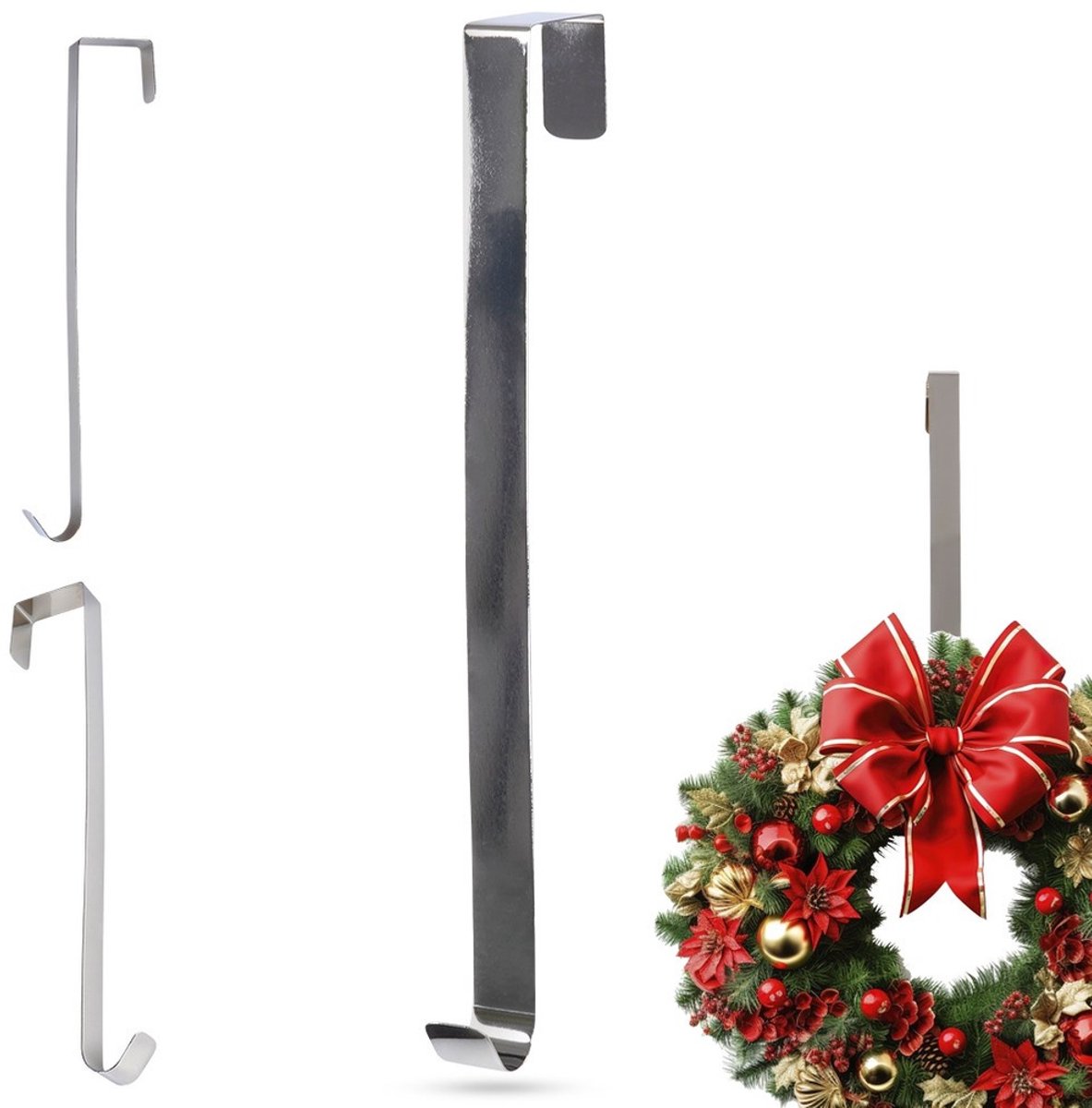 Christmas Decoration kerstkrans deurhanger - zilver - 29,5 cm - metaal - krans ophangen - haak – foto 7