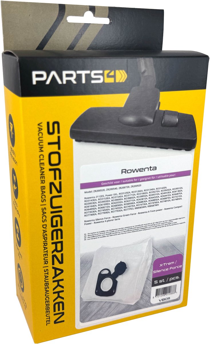 5 Stofzuigerzakken PARTS4® geschikt voor Rowenta | Made in Europe | Passend in o.a. Rowenta Silence Force, X-Trem Power, Compact Power, Green Force, Power XXL, X-Plorer, RO10