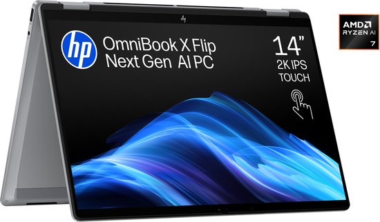 HP OmniBook X Flip NGAI 14-fk0771nd - 2-in-1 Copilot+ Laptop - 14 inch - 1.39 KG - Ryzen AI 7 - 16 GB - 1000 GB SSD - Windows 11 Home - HP - Hoofdafbeelding