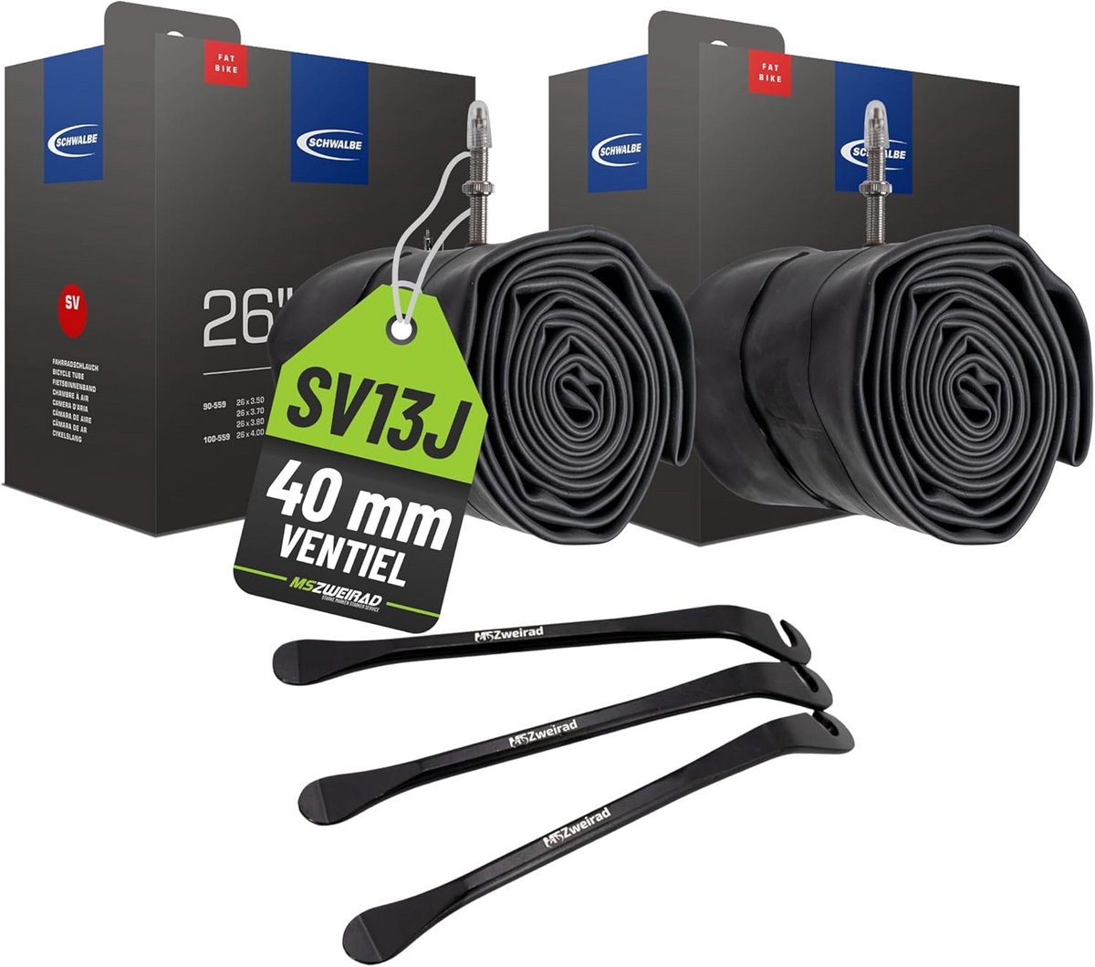 Set van 2 Fietsbinnenbanden SV 26 inch Fatbike inclusief Bandenlichters