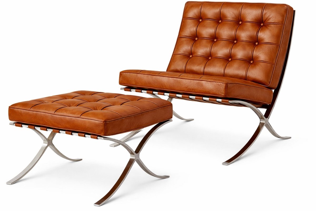Oslo Chair + Hocker - Cognac Bruin - Fauteuil - Stoel - Luxe Variant