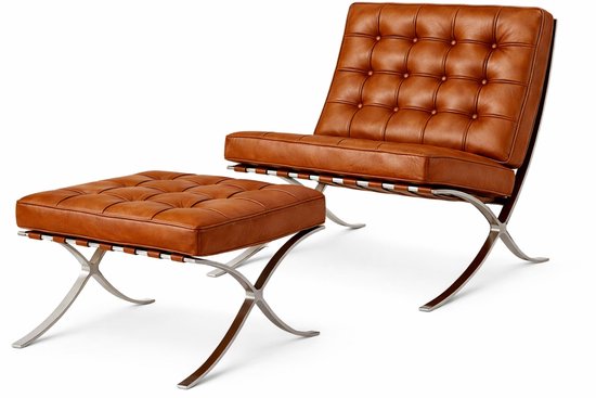 Chaise Barcelona + Hocker - Cognac - Pavillon - Design