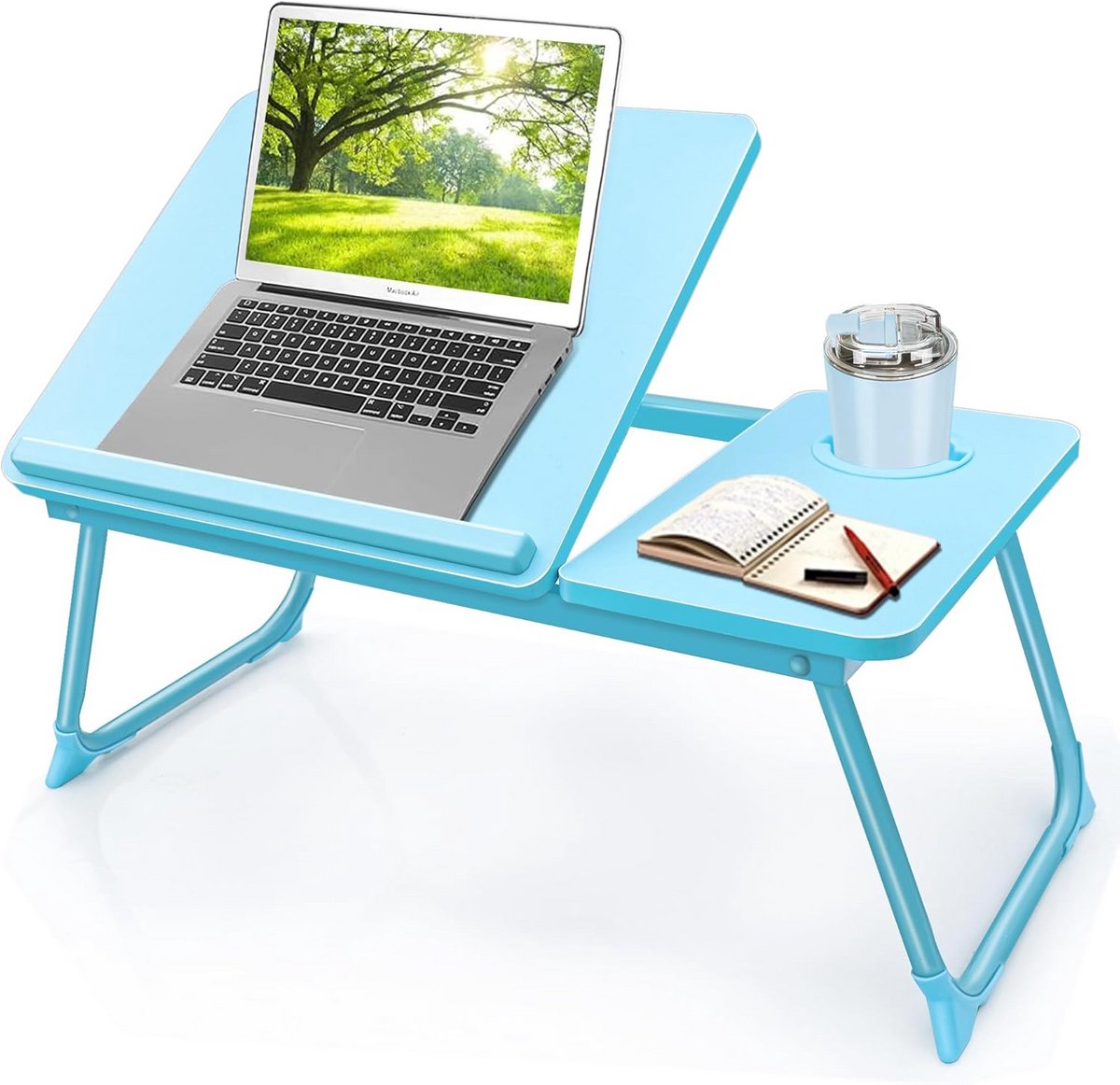 Verstelbaar en Opvouwbaar Laptopbureau voor Bed en Bank – Met Bekerhouder