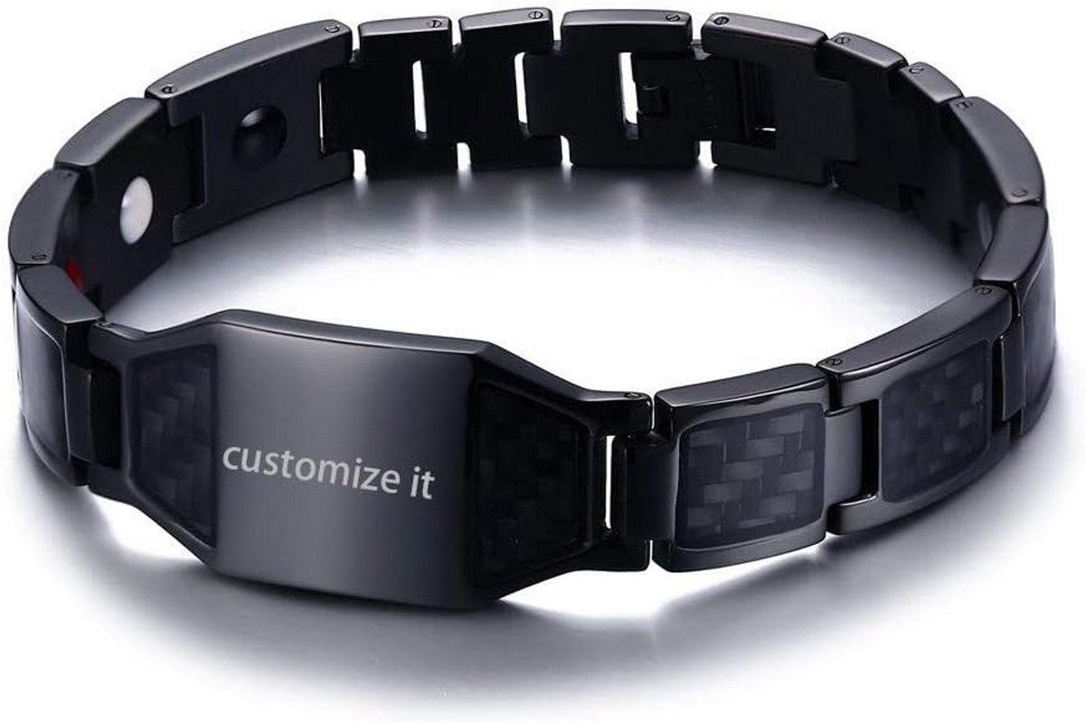 Heren ID Armband Roestvrij Staal Fietsketting met Koolstofvezel Maatwerk