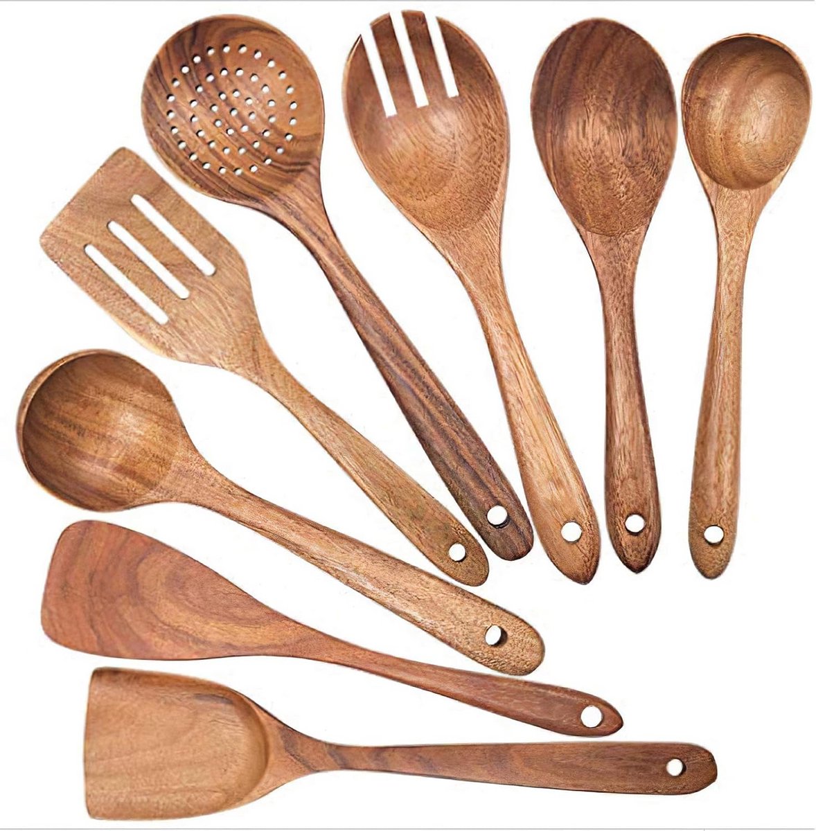 Set van 8 Houten Kookgerei Keukengerei voor Non-Stick Pannen