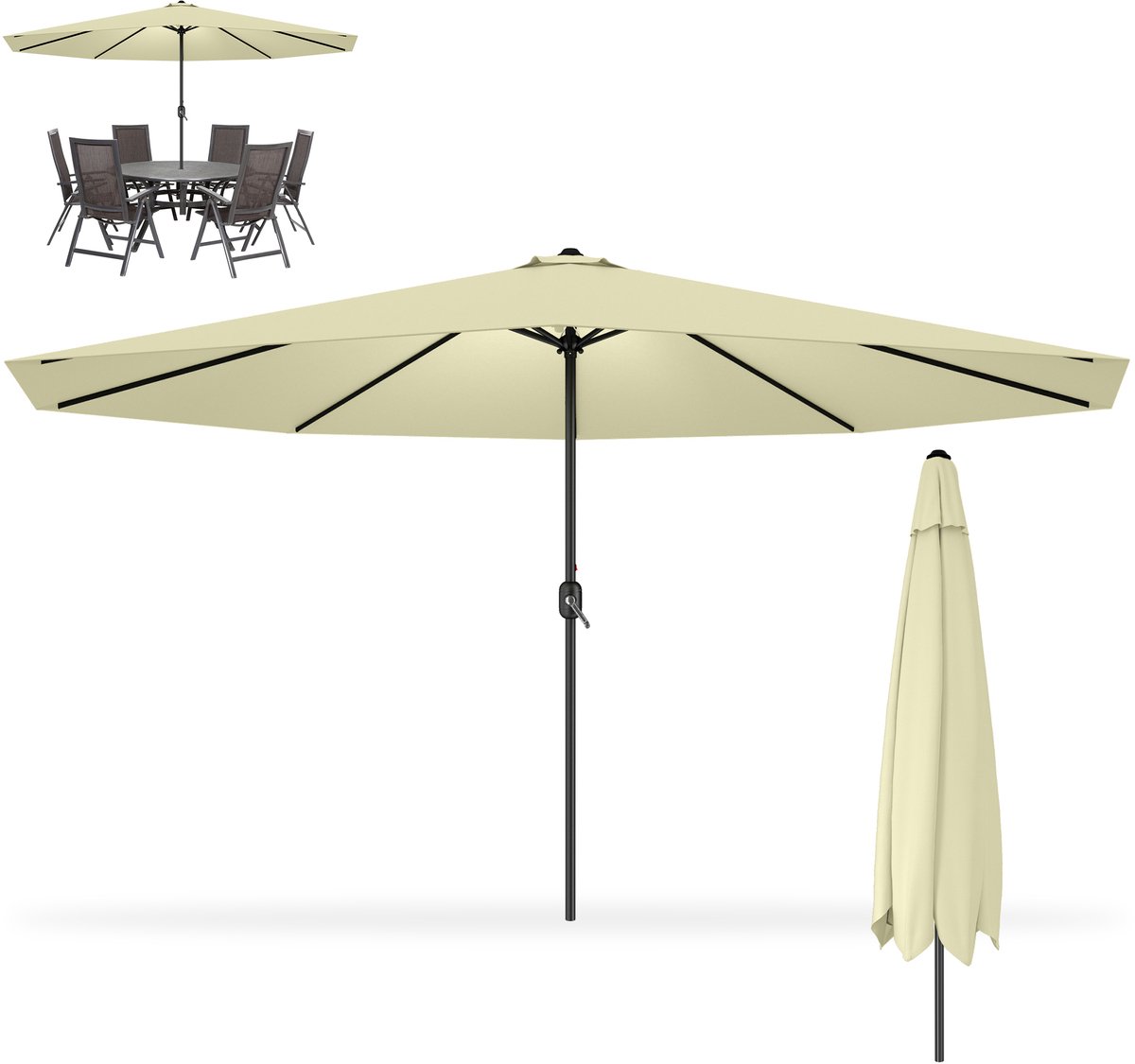 Zweefparasol - Hangparasol 350 cm – Voor Tuin, Terras, Balkon & Lounge – Vast – Aluminium Mast – UV-bestendig – Beige