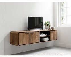 DTP Home Hanging TV stand Evo medium, 3 doors, 2 open racks,40x185x40 cm, recycled teakwood