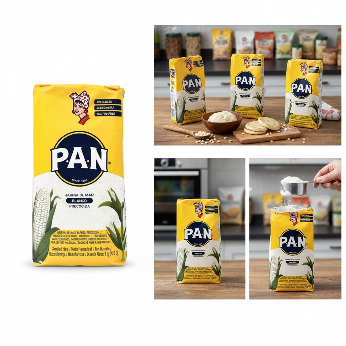 PAN Wit Fijn Maïsmeel Voorgekookt – Harina de Maíz Blanco Precocida | 10er Pack (10 x 1kg) | Authentiek uit Venezuela & Colombia | Ideaal voor Arepas, Empanadas, Tamales | Met Kajal Sticker (gele verpakking)
