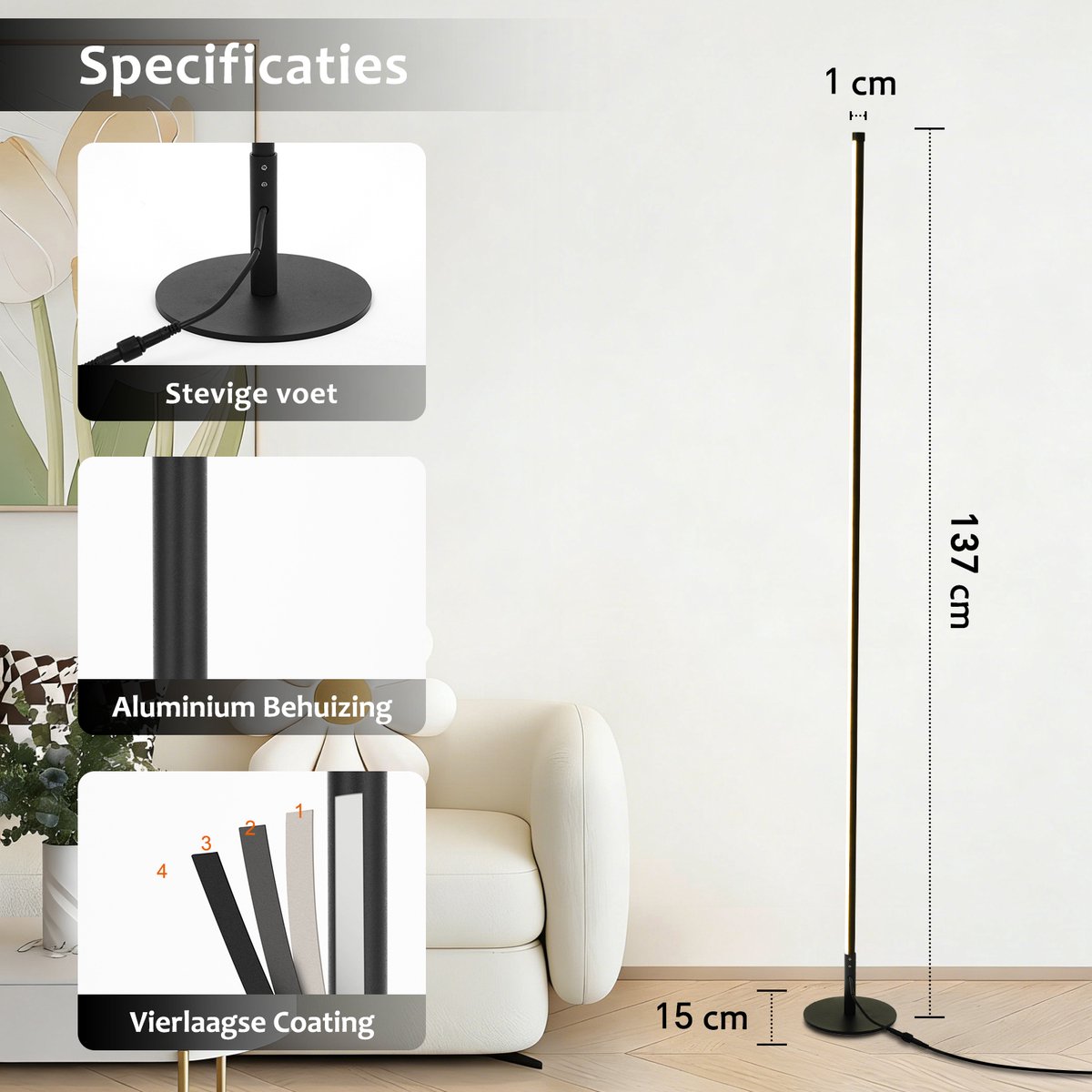 Lopoleis LED vloerlamp dimbaar en 350° draaibaar thumbnail 2