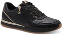Zwarte Tamaris sneaker met ritssluiting, gouden details en krokodillenprint.