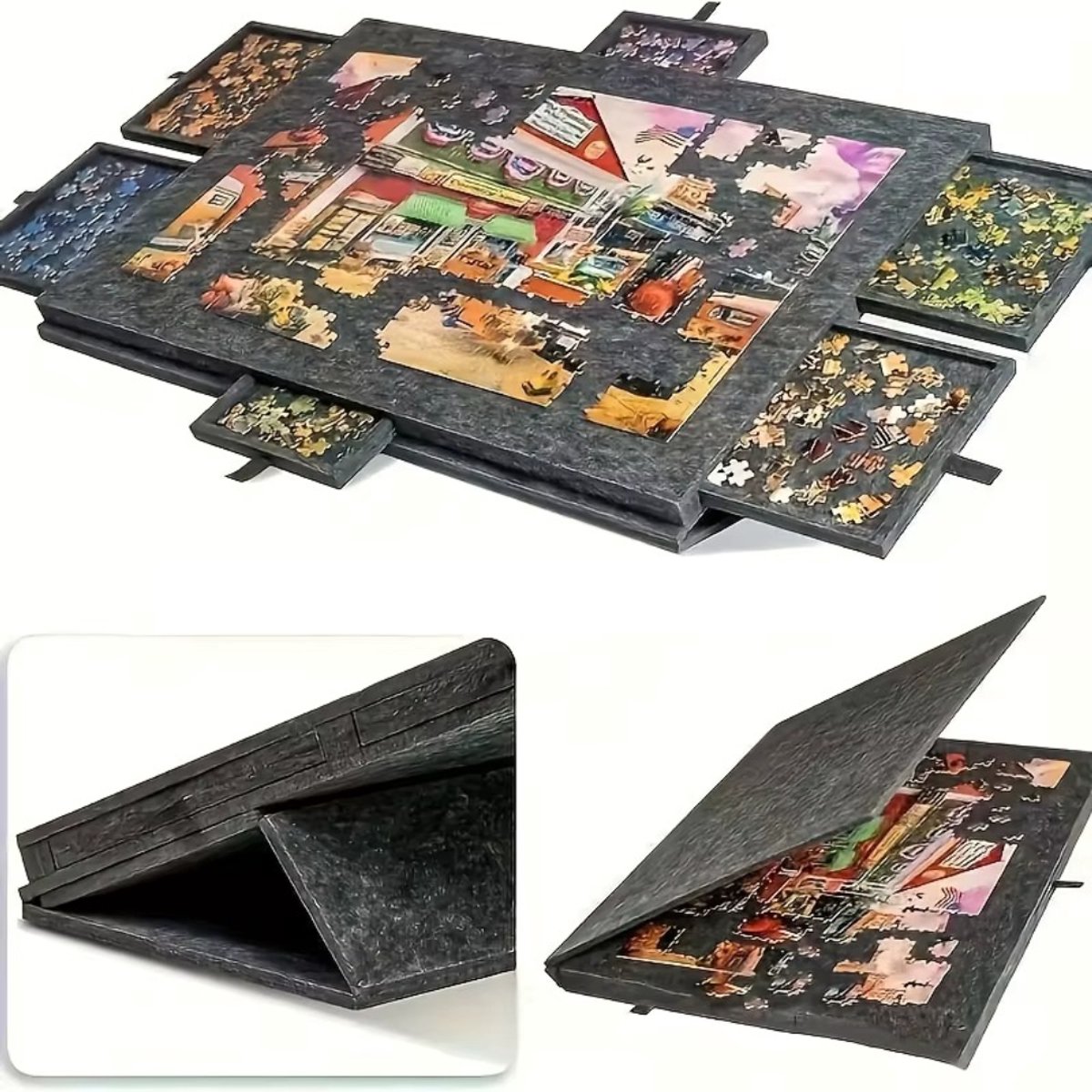 Fectra Opklapbare Puzzeltafel – Puzzelmat Volwassen 6-in-1 – Puzzelbord Met 6 Opberglades – 1000 stuks