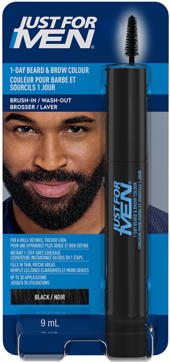 Just for Men 1-Daagse Baard & Wenkbrauw Kleur - Zwart - Tijdelijke Kleuring voor Baard en Wenkbrauwen - Tot 30 Applicaties