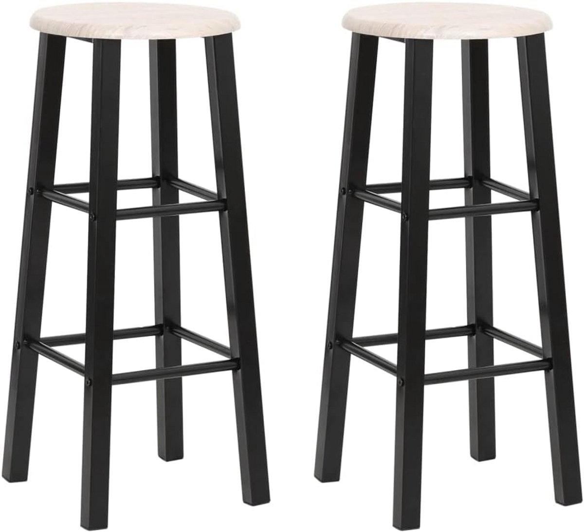 Set van 2 Moderne Barkrukken Zwart - Barstoelen met Houten Zitting en Voetensteun