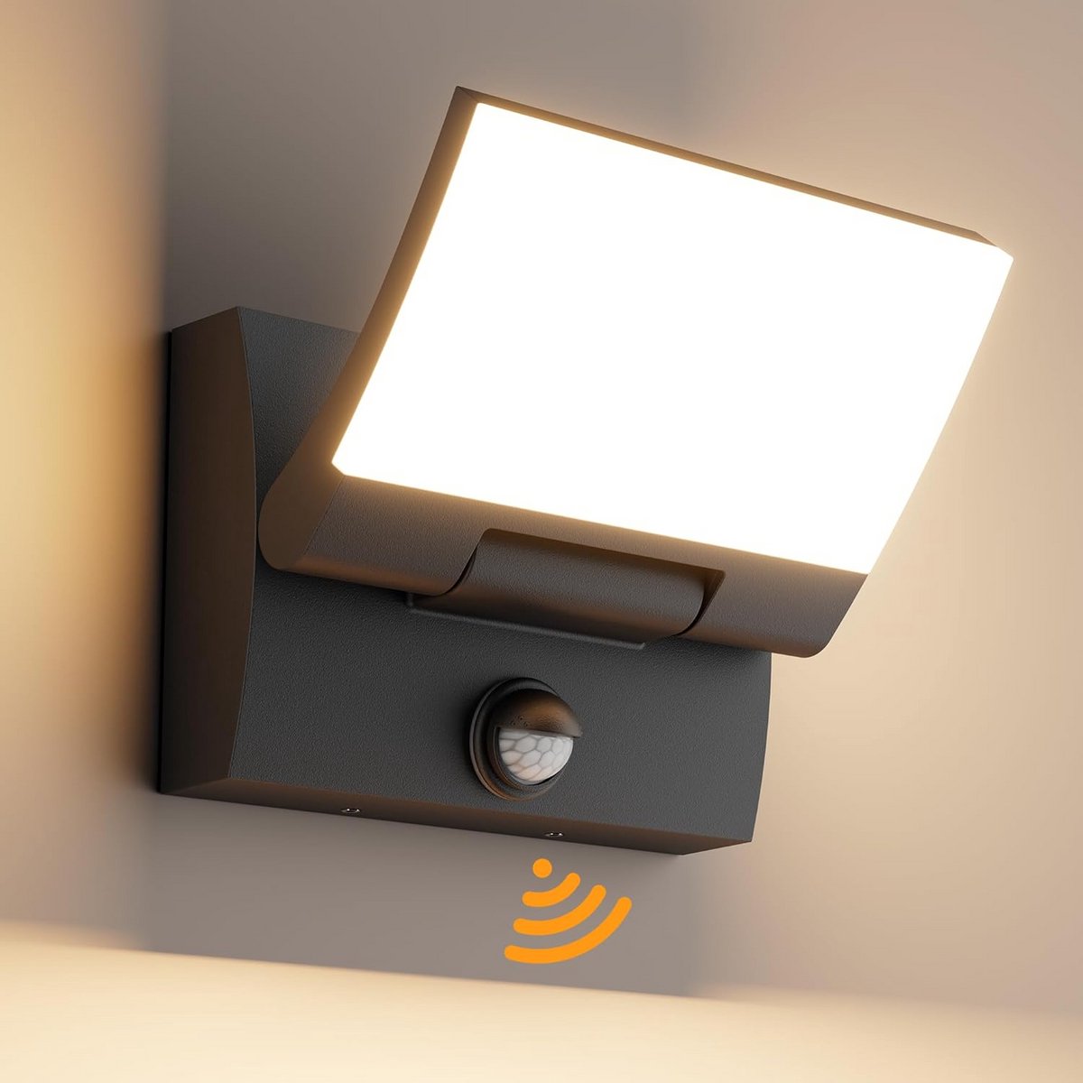 Krachtige 30W LED Wandlamp Zwart met Bewegingsmelder - Waterdicht IP65 en Draaibaar voor Buiten en Binnen