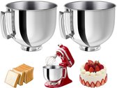 RVS Mengkommen - Beslagkommen - voor KitchenAid 4,5QT en 5QT Staande Mixers - Mixerkom met Kantelbare Kop - Zilver - 2 Stuks