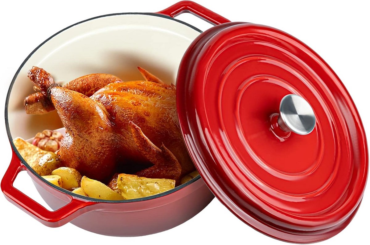Gietijzeren Dutch Oven Pan met Deksel 6,5 liter Emaille Kookpot voor Oven en Fornuis
