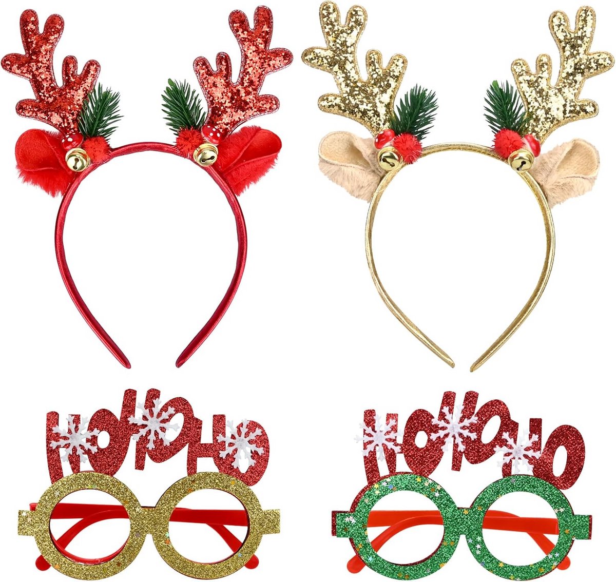 4-delige Glitter Rendier Haarband en Kerstbril Accessoires Set voor Dames en Meisjes