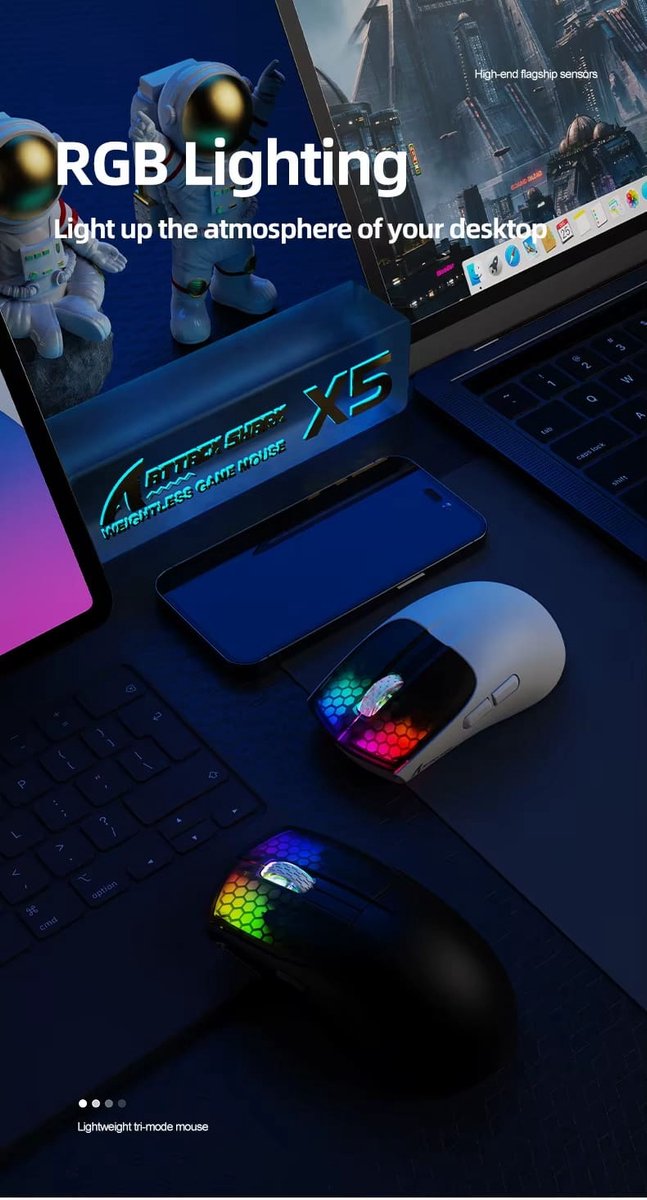 Attack Shark X5 RGB Gaming Muis Draadloos & Bedraad, 3 Modi (BT/2.4G/USB), Lichtgewicht E-sports thumbnail 2