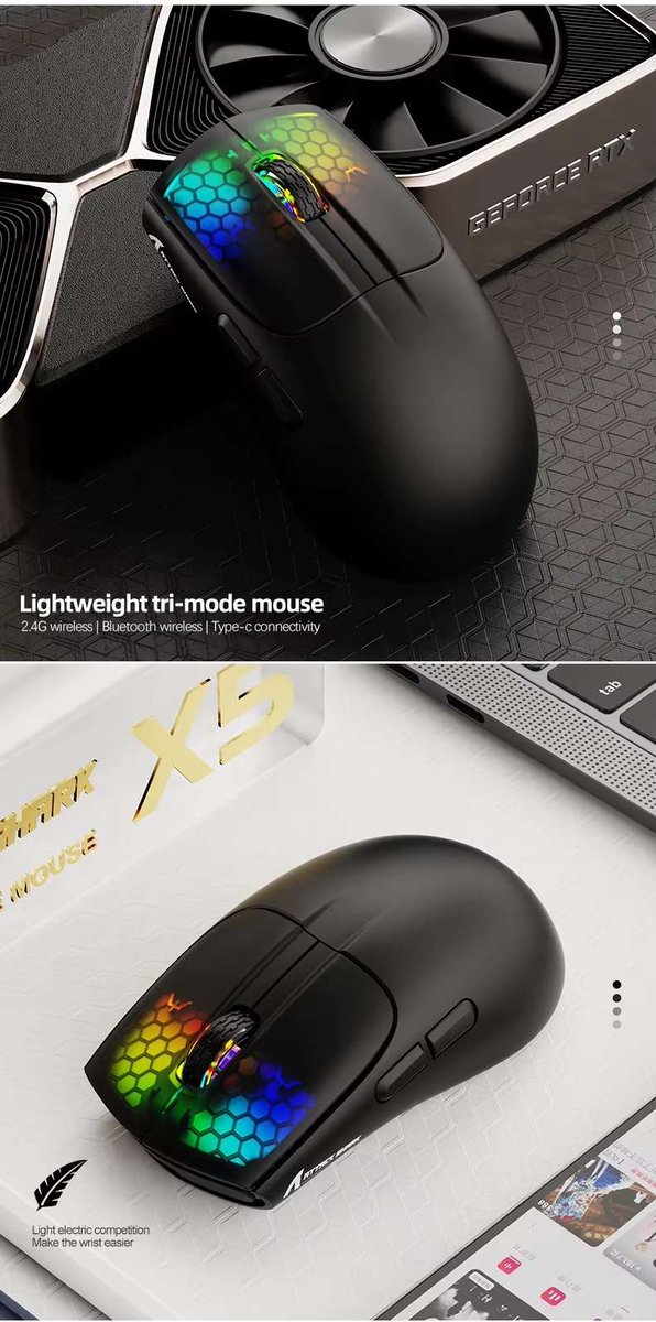 Attack Shark X5 RGB Gaming Muis Draadloos & Bedraad, 3 Modi (BT/2.4G/USB), Lichtgewicht E-sports – voor PC & Laptop
