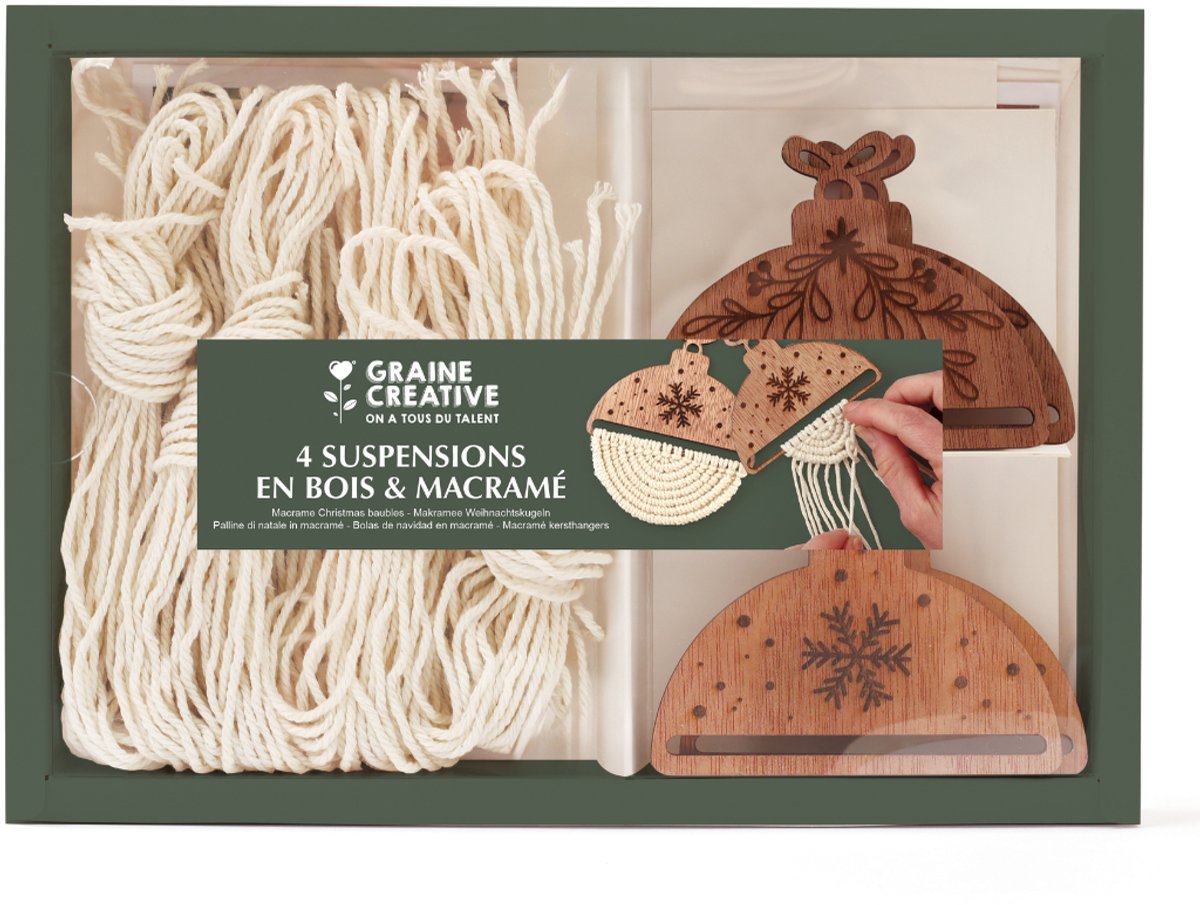 Graine Creative macramé kerstballen set - creatieve kerstdecoratie 4 stuks.