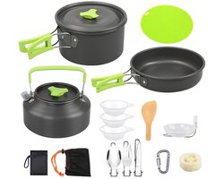 HOMTAS 16-delig Outdoor Kampeerservies Set - Compact & Duurzaam - Camping pannenset - Kampeerset