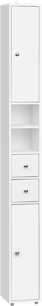 LabelOne Badkamerkast - Badkamermeubel - Kolomkast Badkamer - smal en hoog - verstelbare planken - lades - 20x20x180 cm - wit
