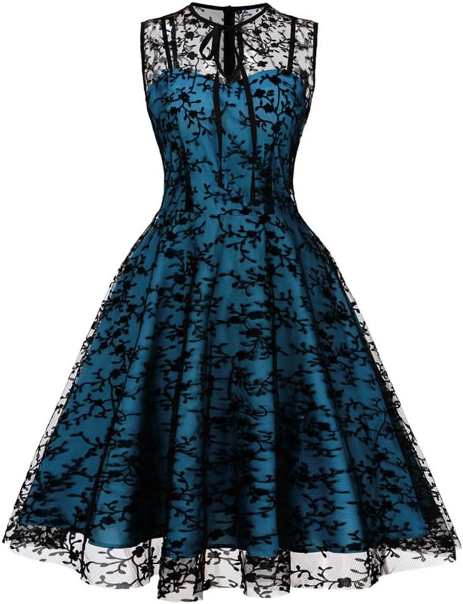 Elegante Vintage Tule Jurk met Geborduurde Bloemen voor Dames