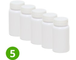 5x Lege Plastic Potjes 120ml PET Wit - Rond - Witte Dop Food-Grade PE - 38/400 Hals - Garantiesluiting - ALPHA - BPA vrij - Plastic potje met deksel - Cosmetica potjes - Pillen potjes - Medicijn potjes - Pillendoosje klein - Reispotjes - Navulbaar