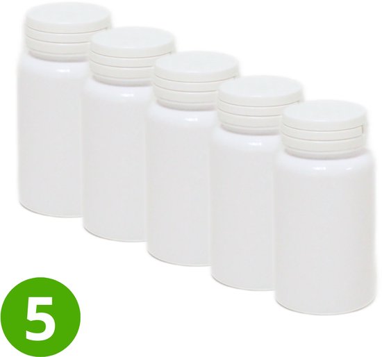 5x Lege Plastic Potjes 120ml PET Wit - Rond - Witte Dop Food-Grade PE - 38/400 Hals - Garantiesluiting - ALPHA - BPA vrij - Plastic potje met deksel - Cosmetica potjes - Pillen potjes - Medicijn potjes - Pillendoosje klein - Reispotjes - Navulbaar
