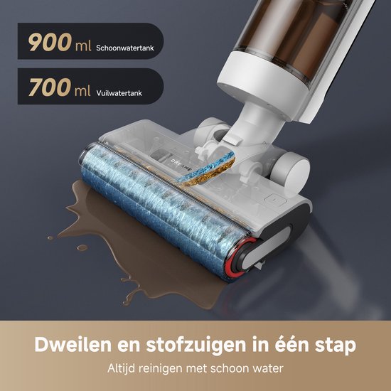Dreame G10 Pro - 2-in-1 Nat- en Droog Steelstofzuiger met Dweilfunctie - 16.000 Pa Zuigkracht, 900 ml Watertank en Zelfreinigend Borstelsysteem