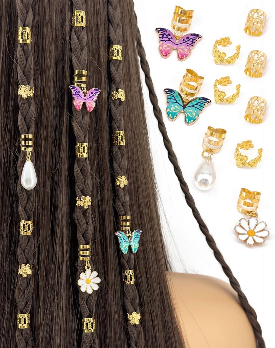 34-delige Set Haarsieraden voor Vlechten en Dreadlocks - Haaraccessoires Set Goud
