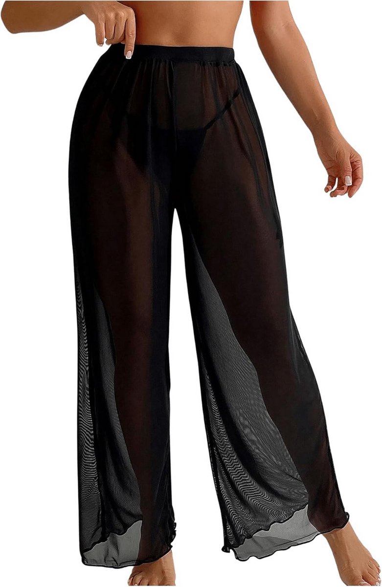 Transparante Palazzo Broek voor Dames met Elastische Tailleband
