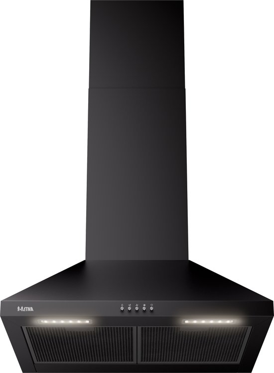 AP461ZT ETNA - Schouwkap - Matzwart - 60 cm - 3 Snelheden - Energielabel A+ - Druktoetsen - 2 LED spots - Geschikt voor afvoer naar buiten en recirculatie