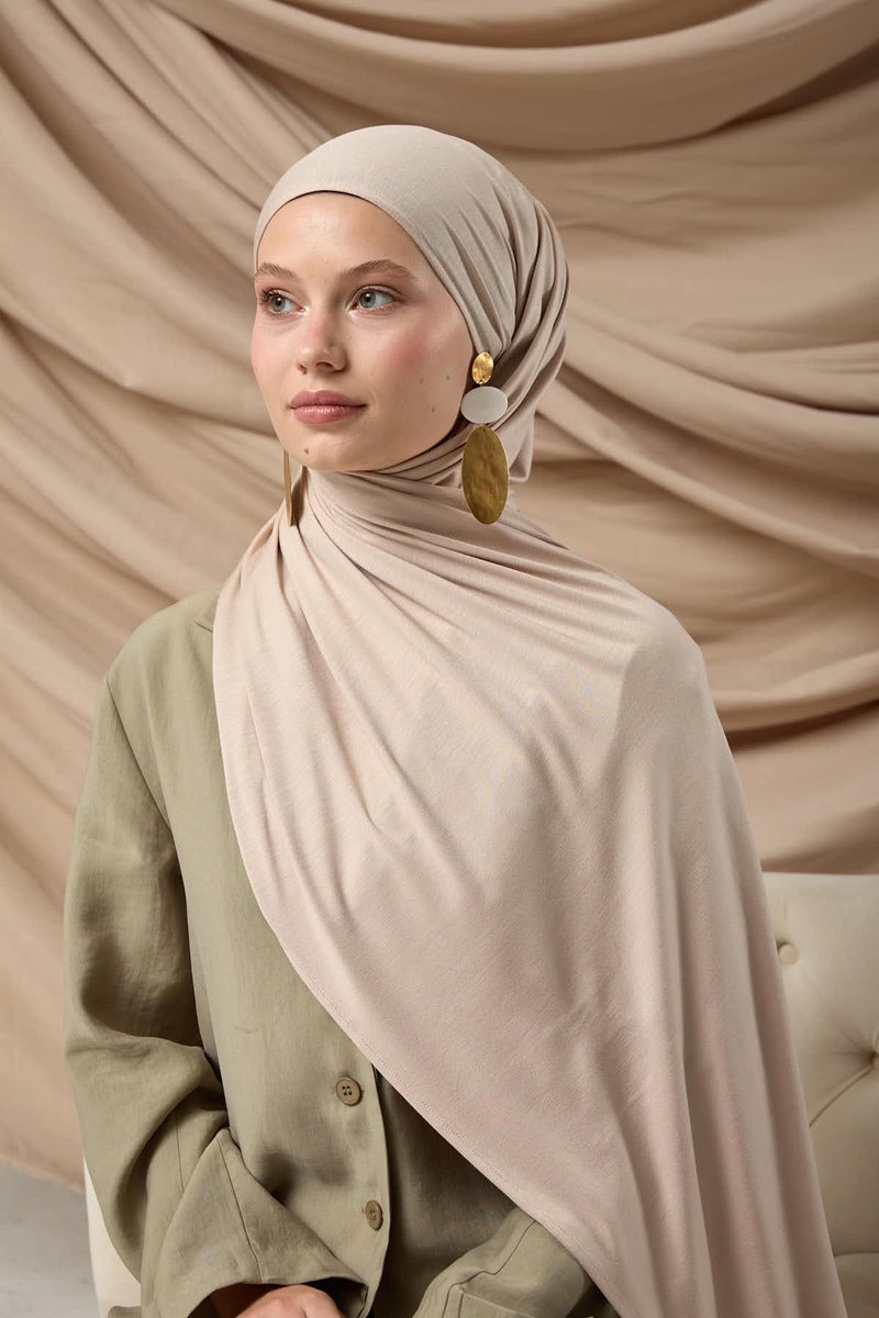 Licht minkkleur Premium Jersey Sjaal - Hoofddoek - Hoofddeksel - Hijab