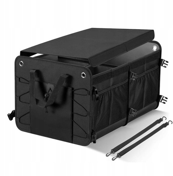 FORTEM kofferbak organizer voor auto, SUV-opbergruimte met meerdere compartimenten, opvouwbare opbergbox - antislip onderkant - verstelbare bevestigingsriemen - zachte deksel - auto-opslag (90 liter).