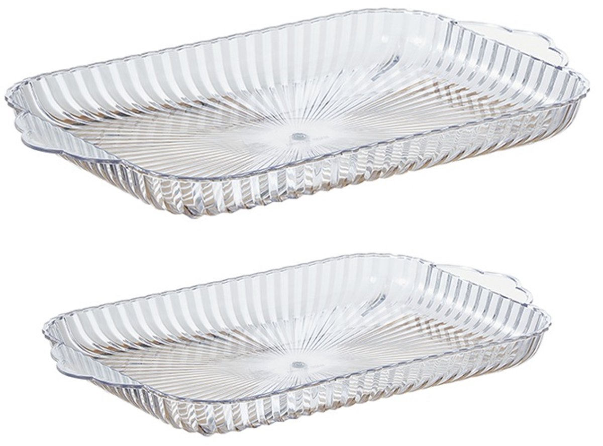 Cinar - Dienblad - serveerblad - Set van twee stuks - Kunststof - 38 x 23 cm & 43.5 x 26 - transparant - kopjes en glazen tray - keuken