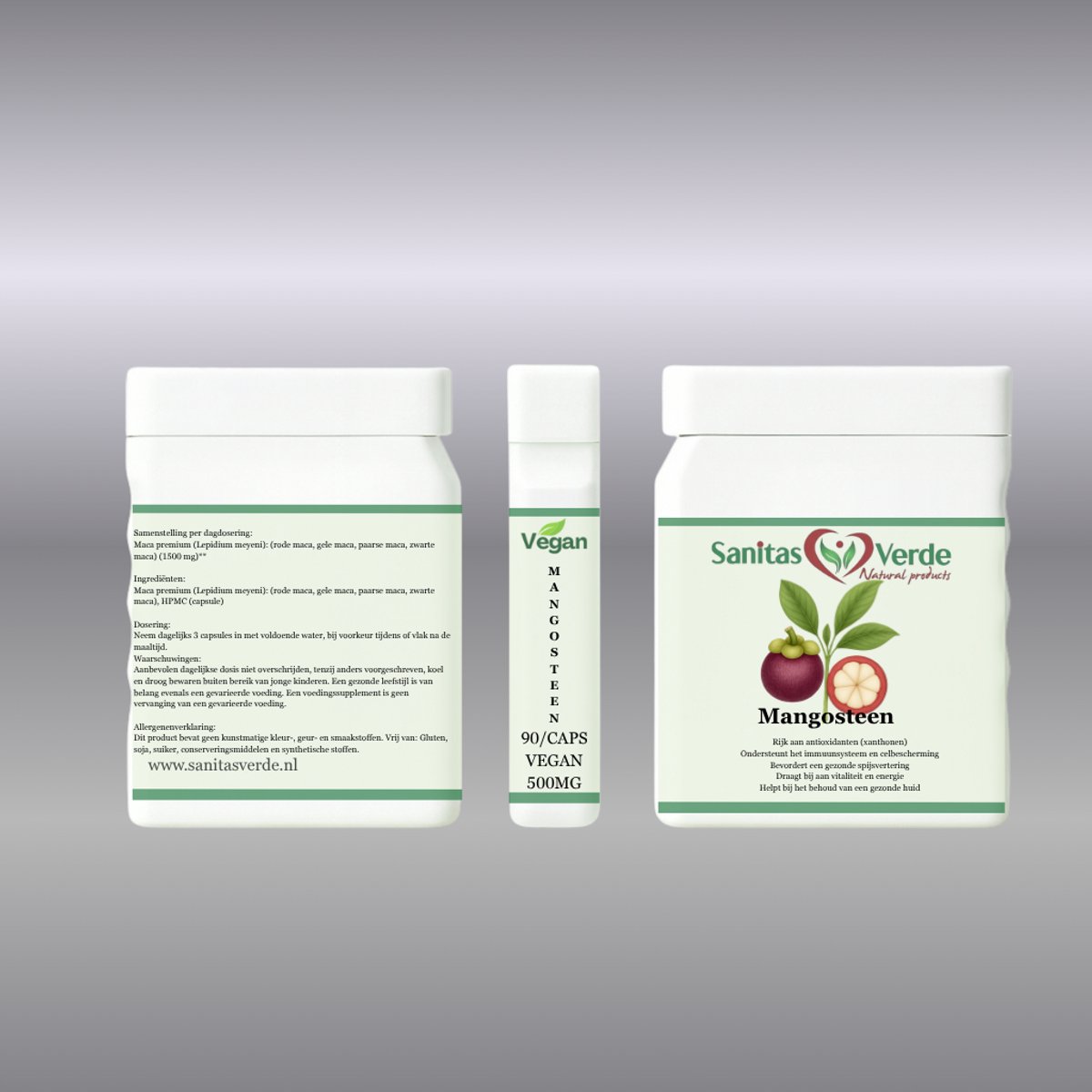 Sanitas Verde Mangosteen Extract 1500 mg Garcinia Mangostana Antioxidant 90 Vegan Capsules
