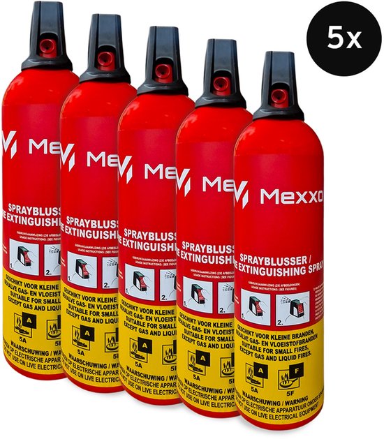 Mexxo Sprayblusser 750 ml – set van 5 – PFAS-vrije schuimblusser - Brandklasse A en F