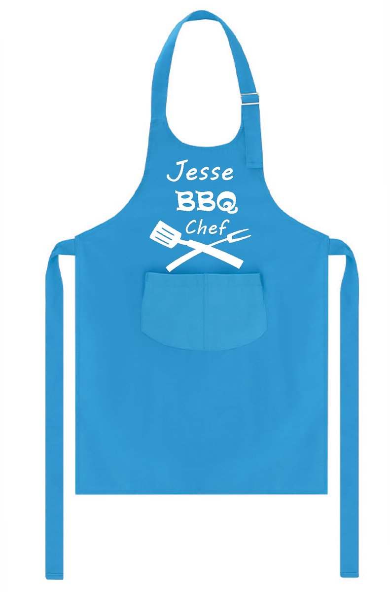 Mijncadeautje - Kinderschort met naam - blauw - BBQ Chef - met eigen naam naar keuze
