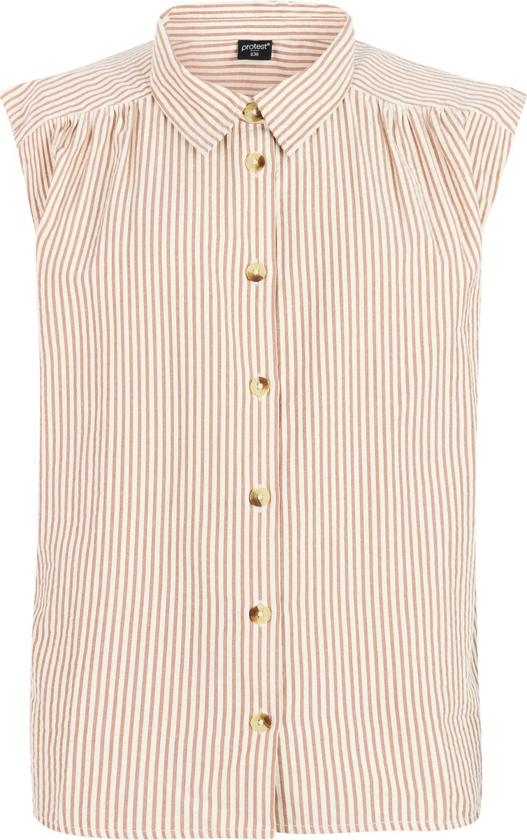 Protest PRTPeacy Blouse Dames Mouwloos Knoopsluiting Loose fit Bruin
